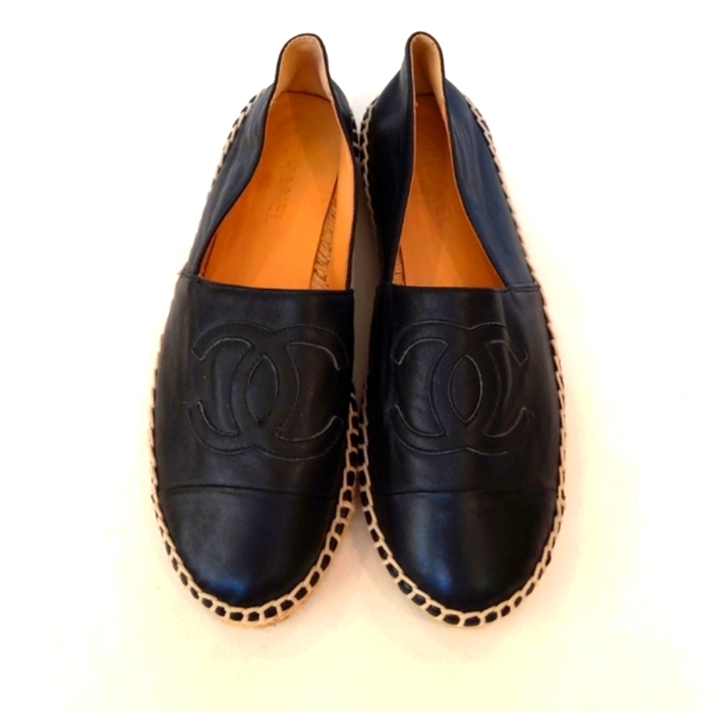 CHANEL CC lambskin black espadriles size 40